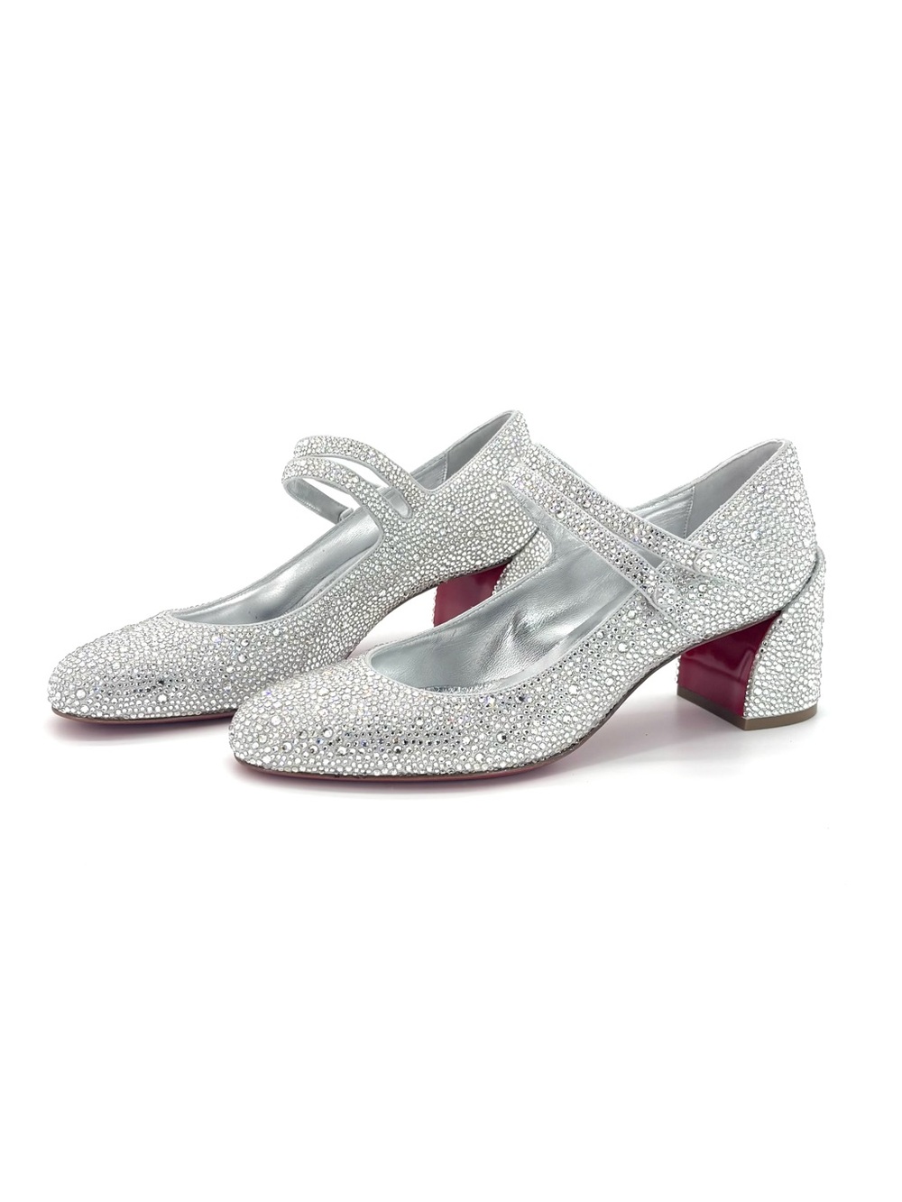 NIB Christian Louboutin Miss Jane Strass 55 Block Heel Maryjane Pumps 37.5